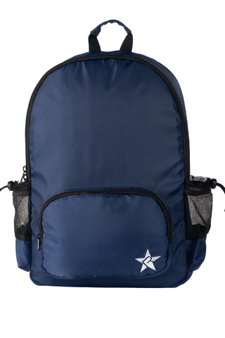 Satin in Navy Blue Rebel Raven Backpack with Black Zipper