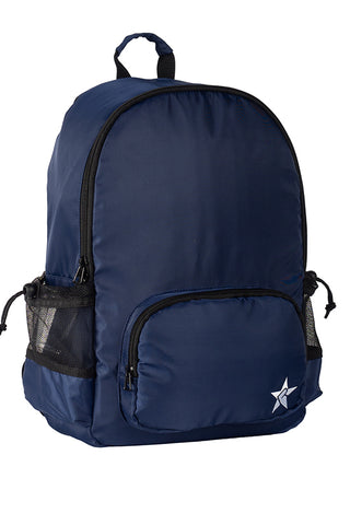 Satin in Navy Blue Rebel Raven Backpack with Black Zipper