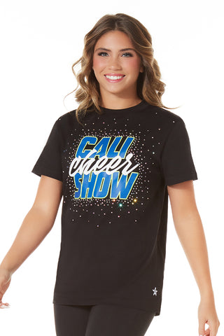 Cali Cheer Show Sparkle Tee in Black
