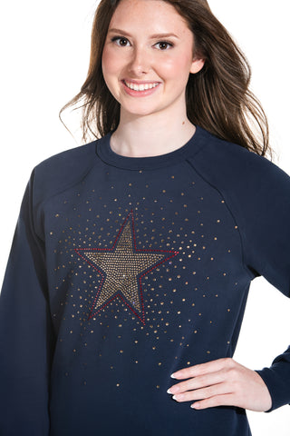 Golden Starlight Relaxed Pullover in Navy Blue