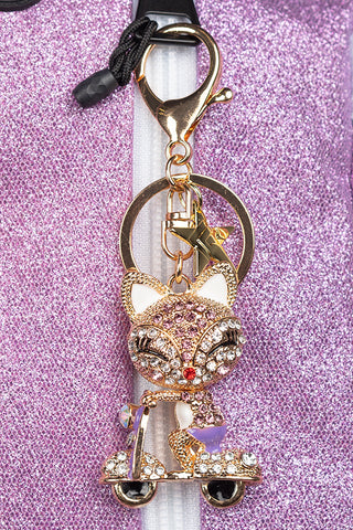 Crystal Scooter Cat Keychain in Purple