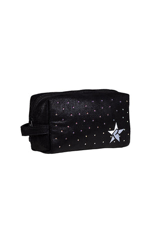 Faux Suede in Black with Crystal Scatter Rebel Makeup Bag with Black Zipper
