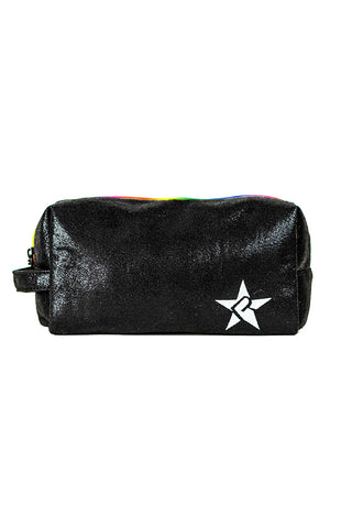 Faux Suede in Black Rebel Makeup Bag with Rainbow Zipper