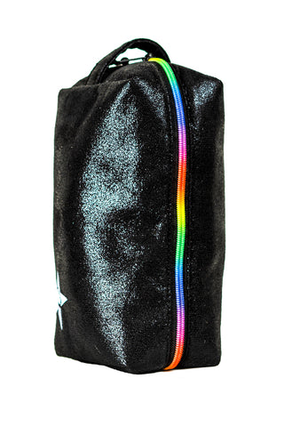 Faux Suede in Black Rebel Makeup Bag with Rainbow Zipper
