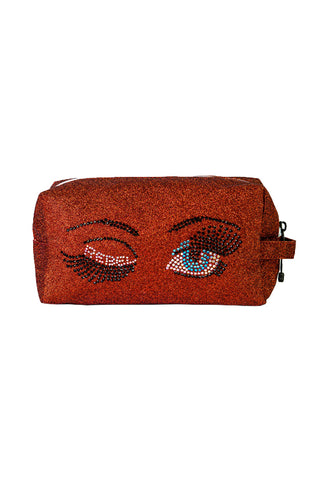 Scarlett "Rebel Eyes" Makeup Bag with White Zipper