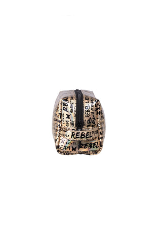 Signature in Black and Gold Rebel Makeup Bag with Black Zipper