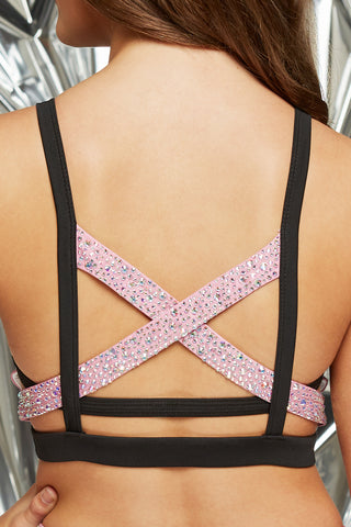 Rosie Sports Bra in Rose Gold with Opalescent Crystal Couture