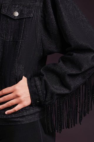 Fringe Denim Jacket in Black