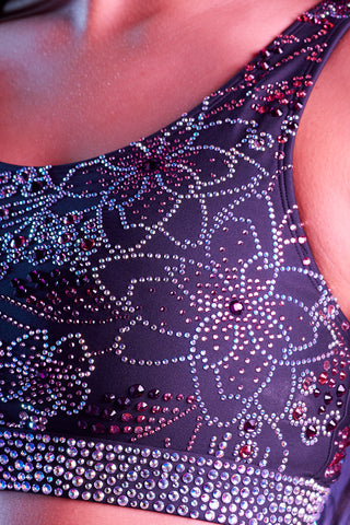 Sammy Crystal Couture Sports Bra in Black Blossom - Special Order