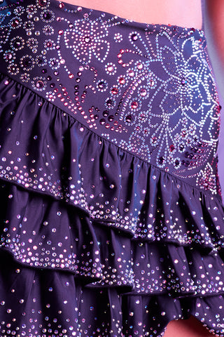 Asymmetrical Crystal Couture Skirt in Black Blossom - Special Order