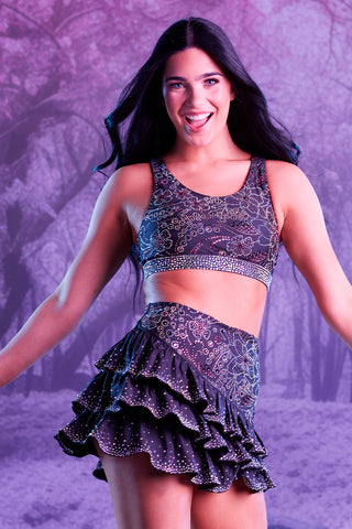 Asymmetrical Crystal Couture Skirt in Black Blossom - Special Order