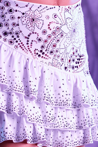 Asymmetrical Crystal Couture Skirt in White Blossom - Special Order