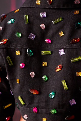Limited Edition Cropped Denim Jacket in Black Bejeweled - FINAL SALE
