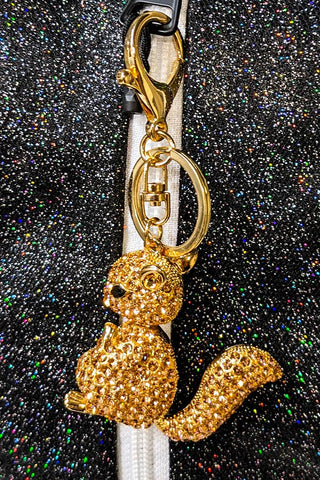 Crystal Squirrel Keychain in Gold