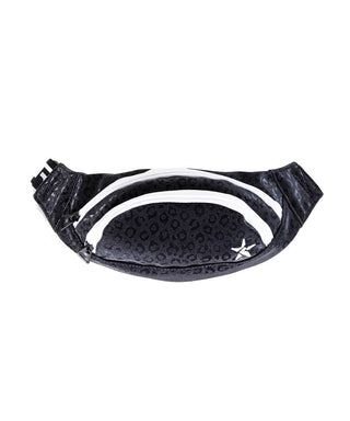 Leopard in Black Youth Rebel Fanny Pack with White Zipper
