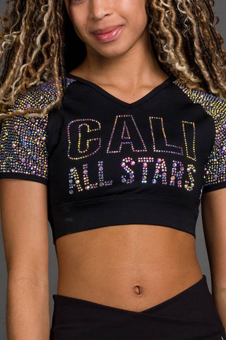 Cali Allstars Crystal Couture Cropped Tee in Black - FINAL SALE