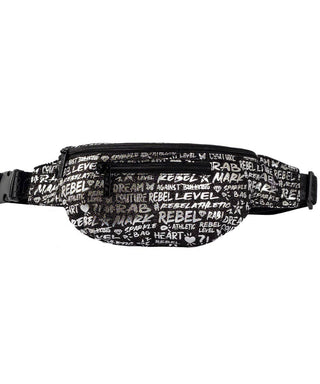Signature in Black and Silver Youth Rebel Fanny Pack with Black Zipper