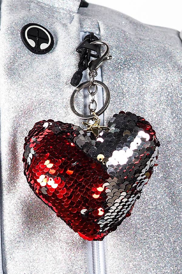 Sequin Heart Keychain in Red Rebel Athletic