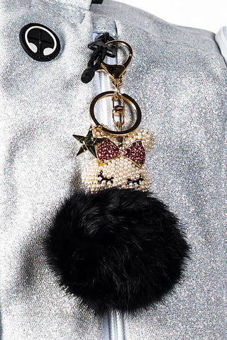 Fluff Crystal Bunny Keychain in Black