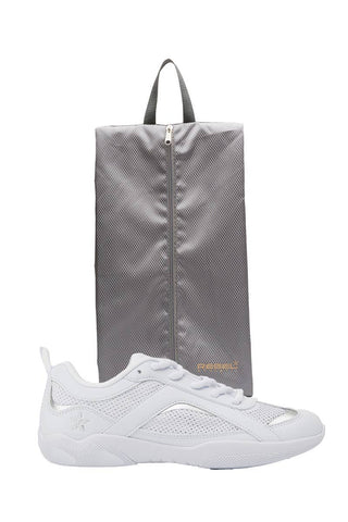 white cheer shoe with shoe bag