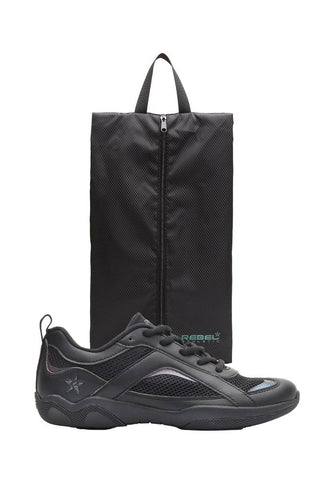 black cheer shoes with shoe bag