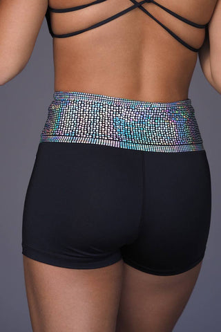 High Rise Compression Short in Spangled Waistband