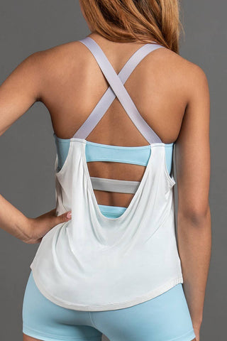 Adley Tank in White with Pastel Blue - FINAL SALE