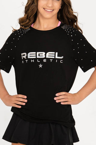 Rebel Athletic Crystaled Tee in Black