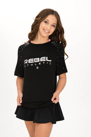 Rebel Athletic Crystaled Tee in Black