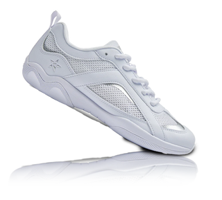 Rebel white cheer shoe with reflection
