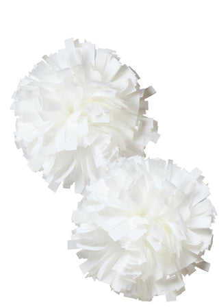 Two white pom-poms on a white background