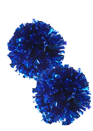 Two blue pom-poms on a white background