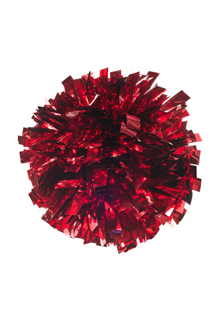 Red metallic pom-pom on a white background