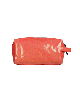 Glossy Neon Orange Rebel Makeup Bag with White Zipper