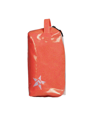 Glossy Neon Orange Rebel Makeup Bag with White Zipper
