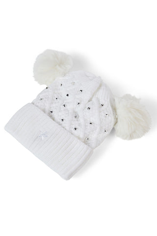 Double Pom Pom Beanie in Polka Dot