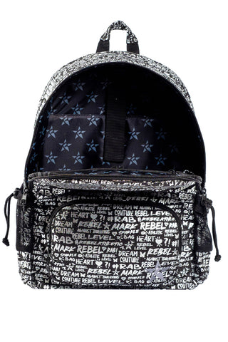 Signature in Black and Silver Rebel Raven Backpack with Black Zipper