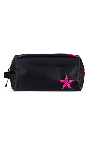 Satin in Black Rebel Makeup Bag with Pink Zipper