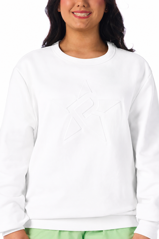 Pullover in White Embossed Rebel Mark-FINAL SALE