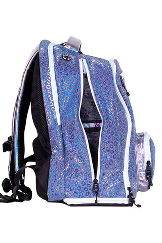 Leopard in Steel Blue Rebel Dream Bag with White Zipper