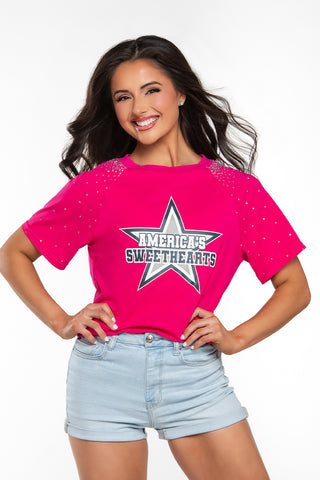 America's Sweethearts Tee with Crystals in Pink