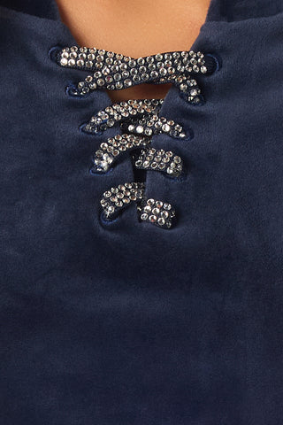 DCC Lace Up Pullover in Navy