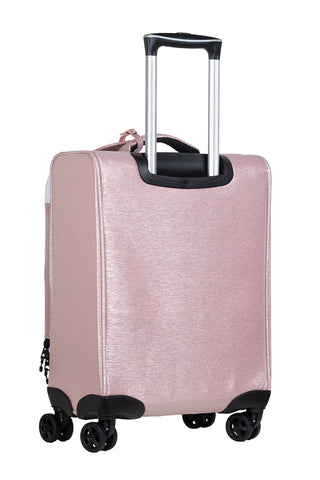Sparkling Silk in Pink Champagne Rebel Dream Luggage with White Zipper