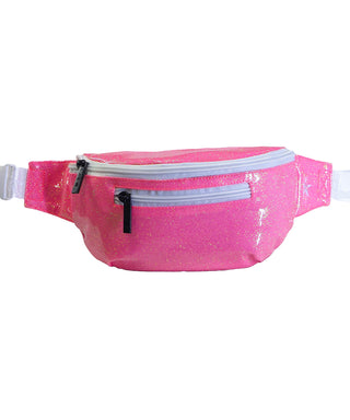 Glossy Neon Pink Adult Rebel Fanny Pack with White Zipper