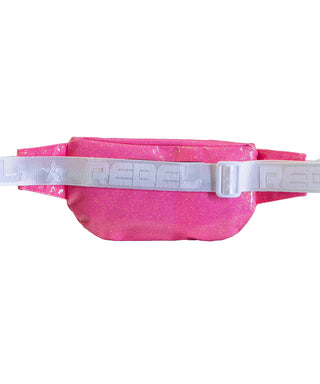 Glossy Neon Pink Youth Rebel Fanny Pack with White Zipper