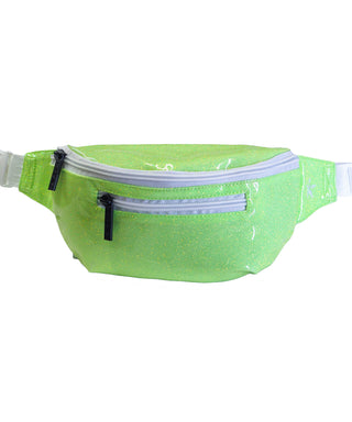 Glossy Neon Green Youth Rebel Fanny Pack with White Zipper