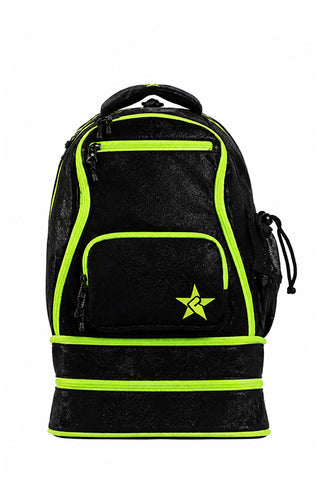 Faux Suede in Black Rebel Baby Dream Bag with Neon Green Zipper