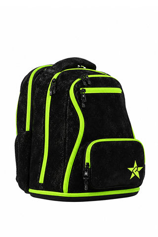 Faux Suede in Black Rebel Baby Dream Bag with Neon Green Zipper