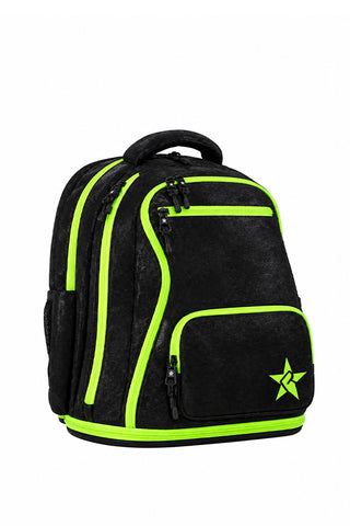 Faux Suede in Black Rebel Baby Dream Bag with Neon Green Zipper