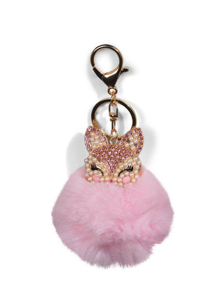Fluff Crystal Fox Keychain in Light Pink